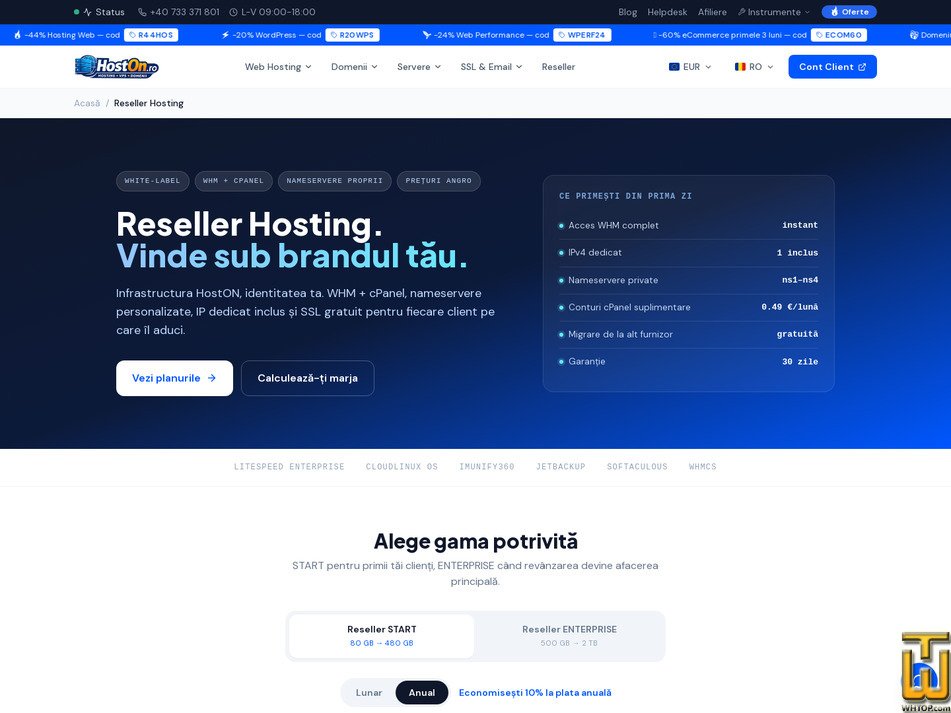 Taken on 23 September, 2026 screenshot of Reseller ENTERPRISE from hoston.ro