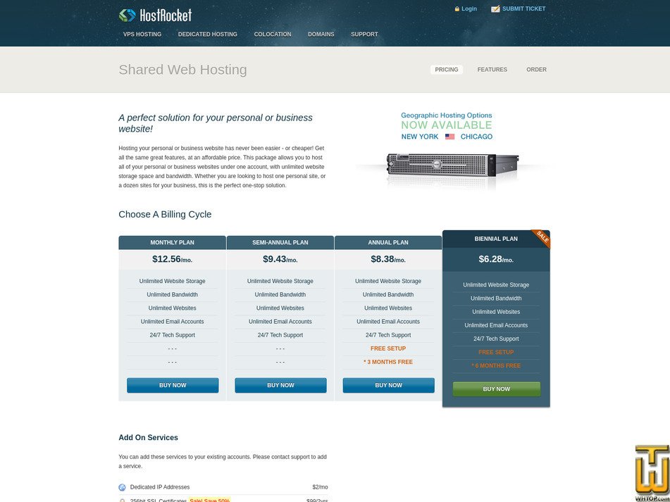 Taken on 15 January, 2026 screenshot of Shared Web Hosting from hostrocket.com