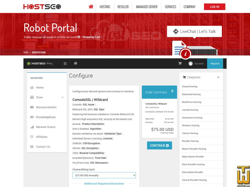 Taken on 29 January, 2026 screenshot of ComodoSSL Wildcard from hostseo.com