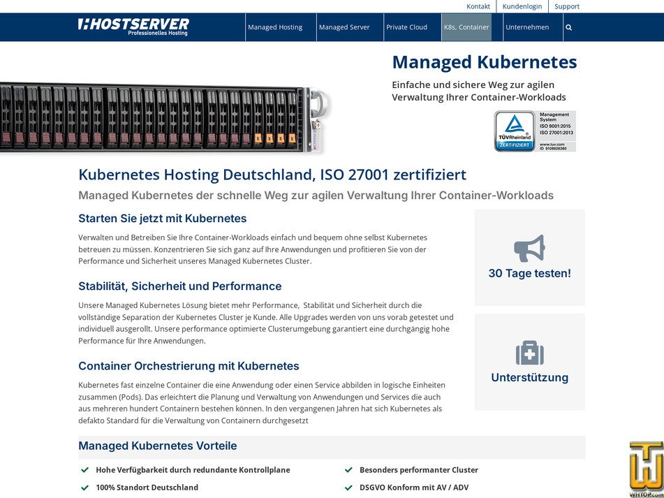 screenshot of Managed Kubernetes Pro from hostserver.de