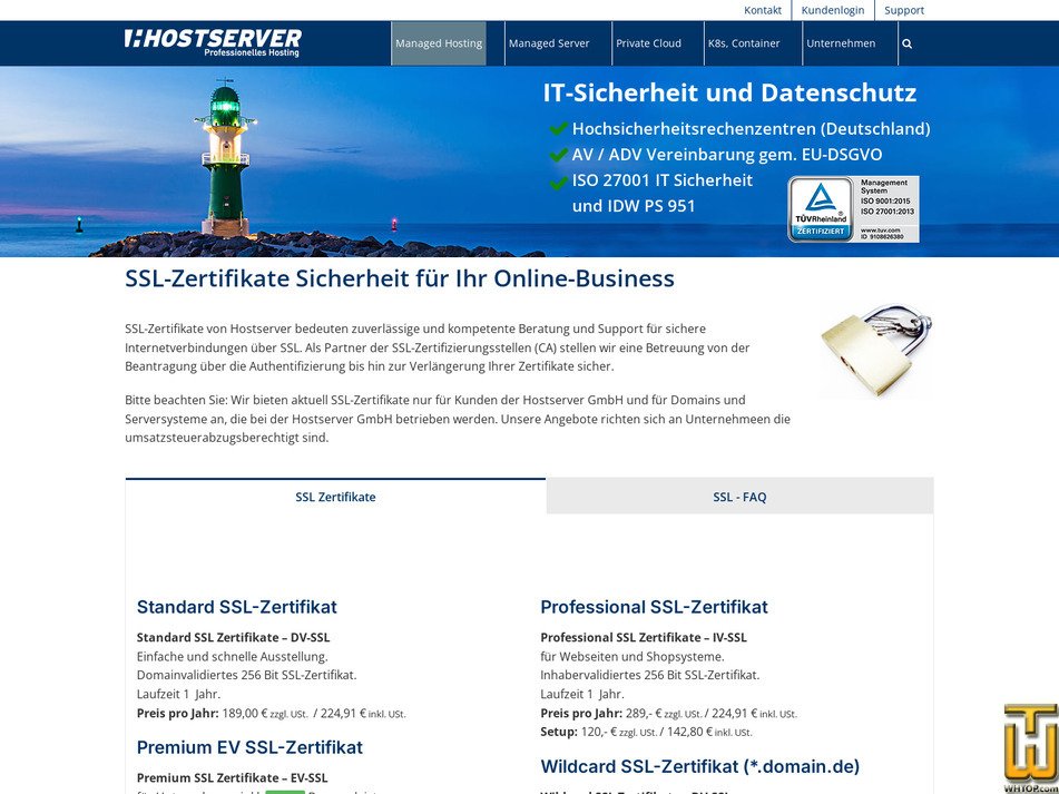 Taken on 5 October, 2026 screenshot of Standard SSL Certificate from hostserver.de