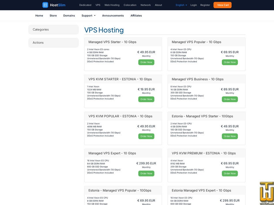 Taken on 18 June, 2026 screenshot of VPS KVM POPULAR - ESTONIA - 10 Gbps from hostslim.eu
