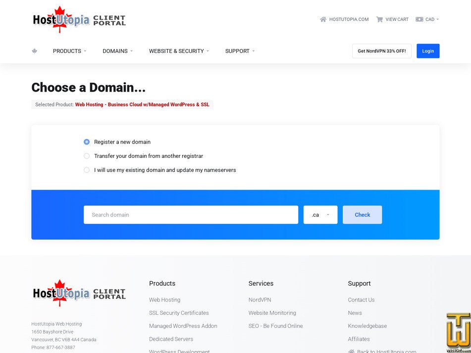 Taken on 27 July, 2026 screenshot of Business Cloud w/Managed WordPress & SSL from hostutopia.com