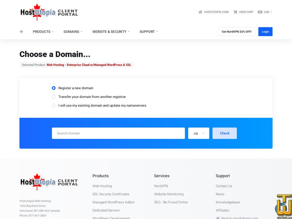 Taken on 27 July, 2026 screenshot of Enterprise Cloud w/Managed WordPress & SSL from hostutopia.com