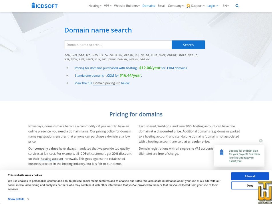 Taken on 12 January, 2026 screenshot of .COM Domain Registration from icdsoft.com