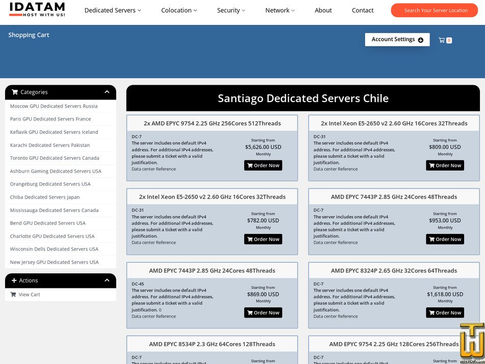 screenshot of CL - AMD EPYC 9554 3.10 GHz from idatam.com