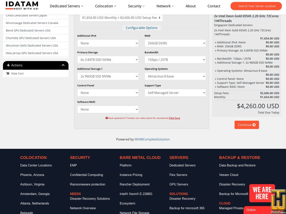screenshot of Intel Xeon Gold 6554S from idatam.com