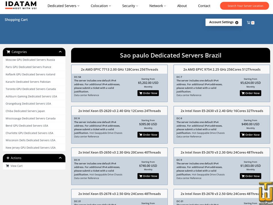 screenshot of BR - AMD EPYC 7702P 2.00 GHz from idatam.com