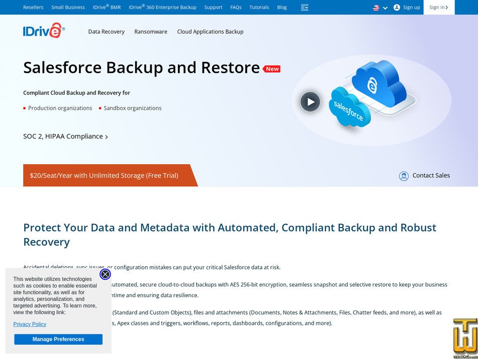 Taken on 11 May, 2026 screenshot of Salesforce Backup from idrive.com