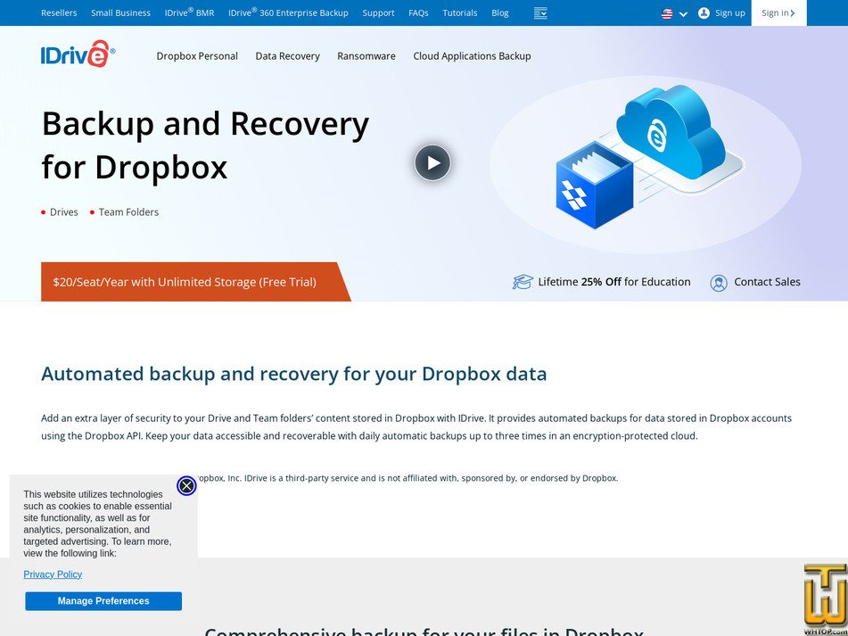 Taken on 11 May, 2026 screenshot of Backup for Dropbox from idrive.com