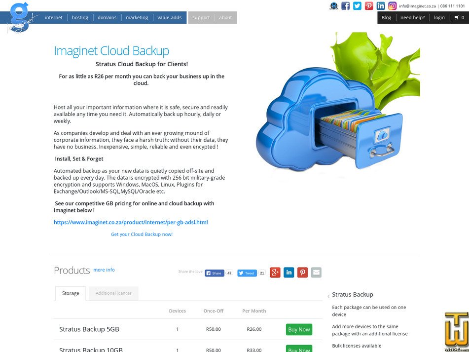 Taken on 12 May, 2026 screenshot of Stratus Backup from imaginet.co.za