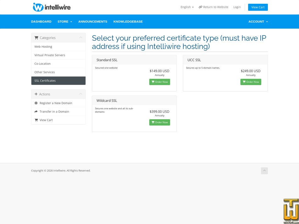 Taken on 28 August, 2026 screenshot of Wildcard SSL from intelliwire.net