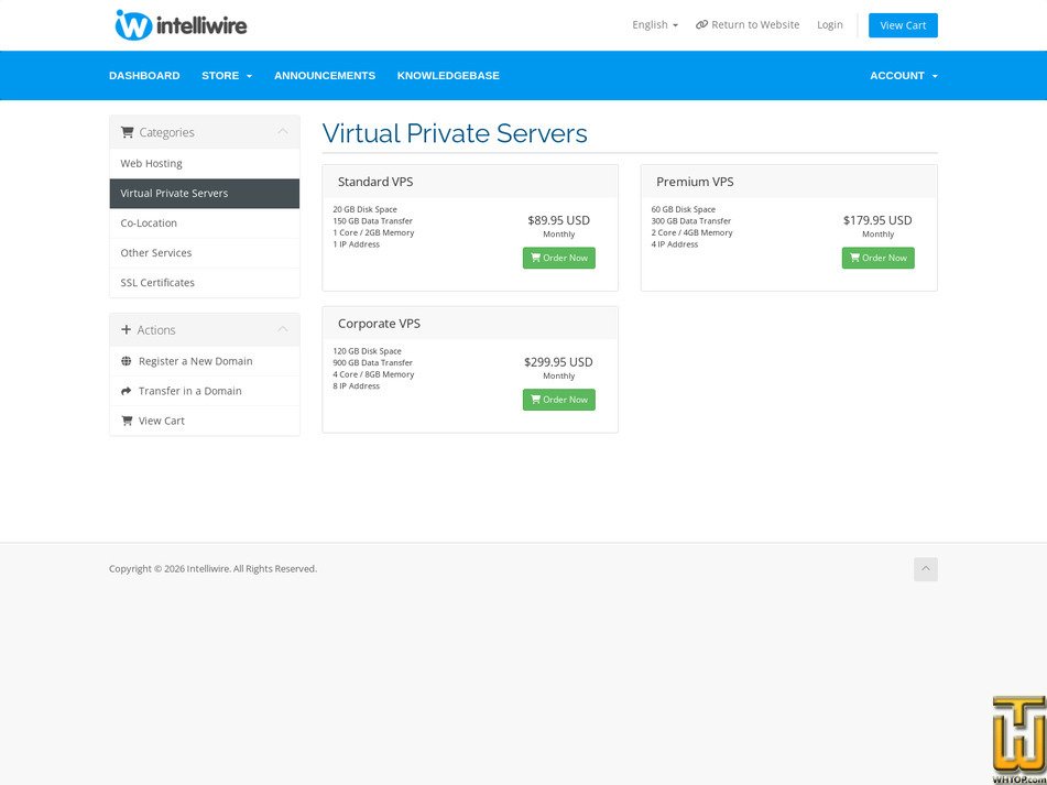screenshot of Premium VPS from intelliwire.net