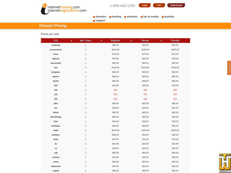screenshot of .com from internethosting.com