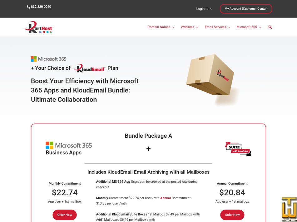 Taken on 5 October, 2026 screenshot of Microsoft 365 Apps + KloudEmail Bundle B from karthost.com