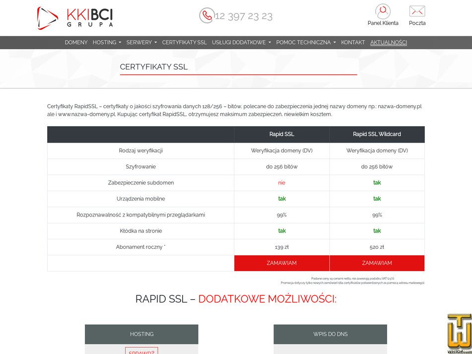Taken on 11 September, 2026 screenshot of Rapid SSL Wildcard from kki-bci.pl