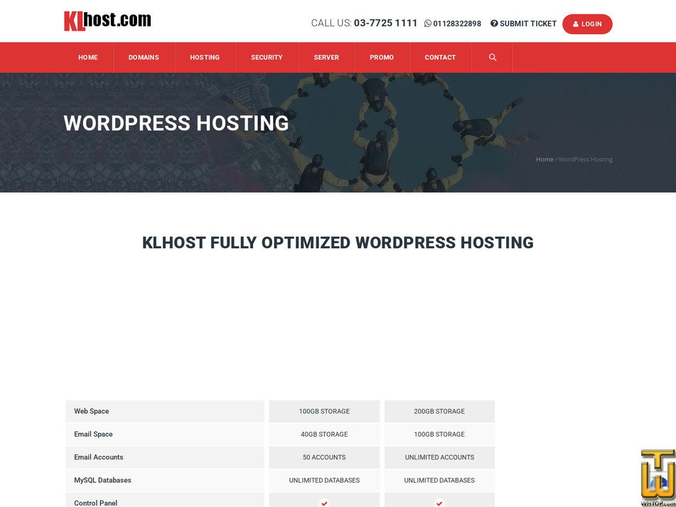 screenshot of Advance Plan from klhost.com