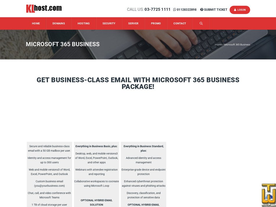 Taken on 10 August, 2026 screenshot of Microsoft 365 Business Premium from klhost.com