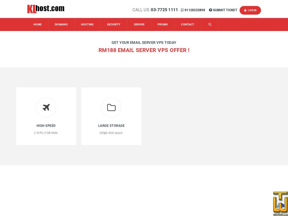 Taken on 10 August, 2026 screenshot of RM188 Email Server VPS Offer from klhost.com