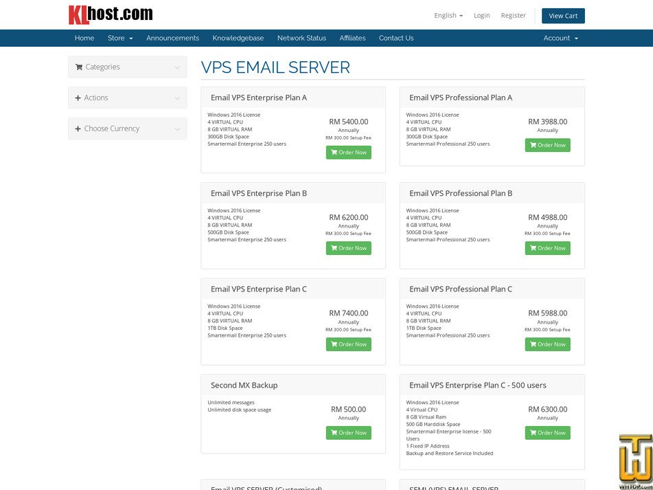 Taken on 10 August, 2026 screenshot of Email VPS Enterprise Plan C - 500 users from klhost.com