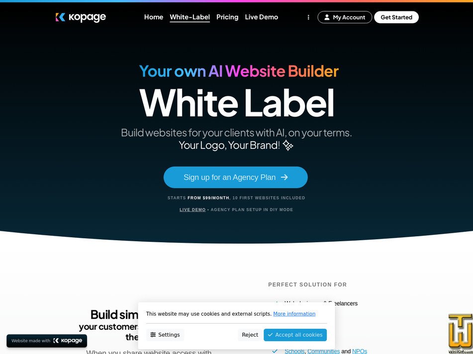 Taken on 9 April, 2026 screenshot of Agency (White-Label) from kopage.com