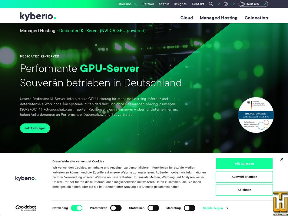 screenshot of Dedicated KI-Server -ADA 6000 48GB from kyberio.com