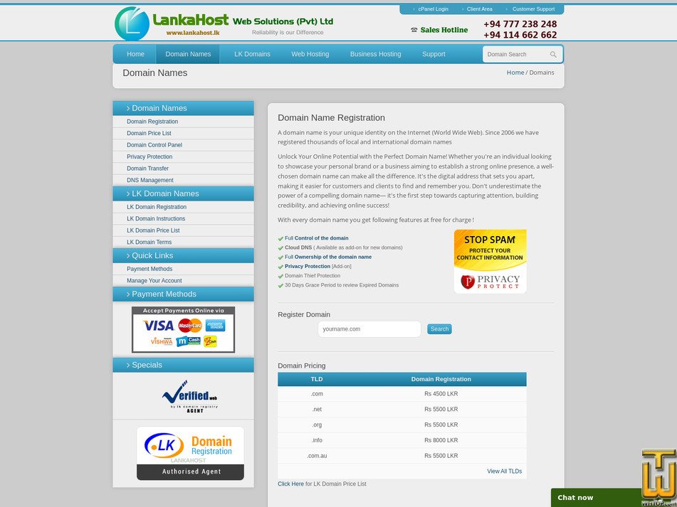 screenshot of .com from lankahost.lk