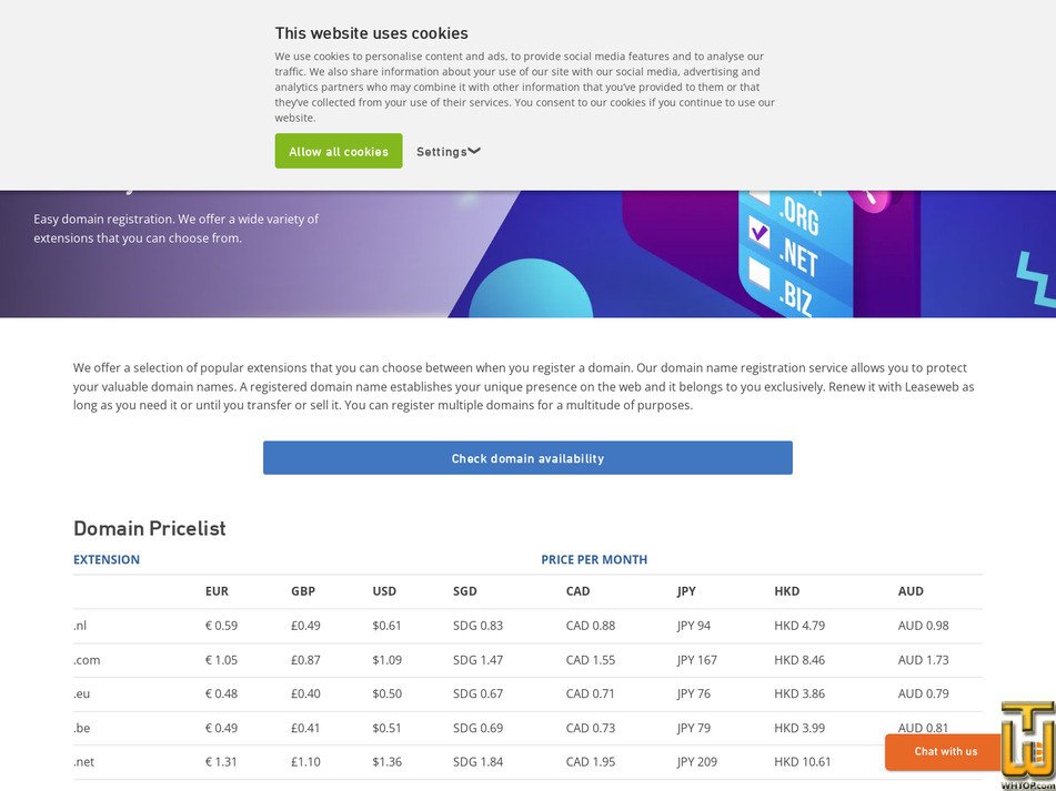 Taken on 30 January, 2026 screenshot of .COM from leaseweb.com