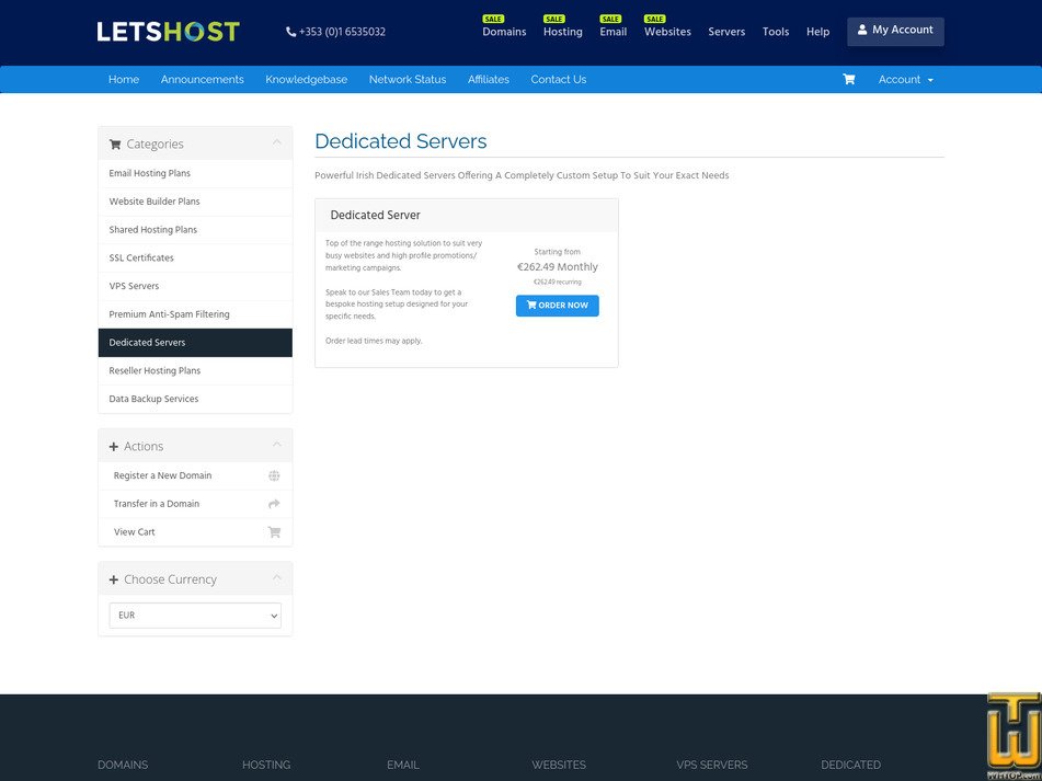 Taken on 4 July, 2026 screenshot of Dedicated Server from letshost.ie