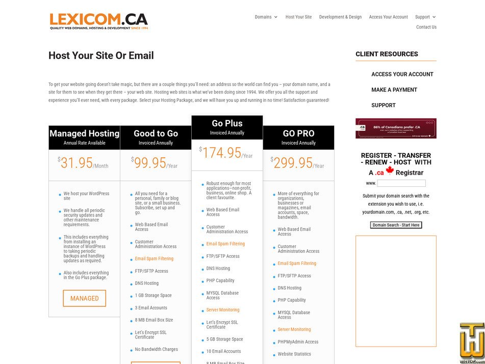 screenshot of Managed WordPress from lexicom.ca