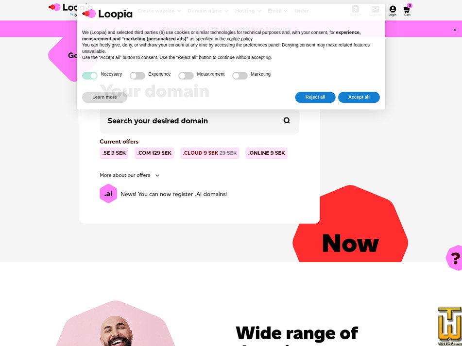 Taken on 27 April, 2026 screenshot of .com from loopia.se