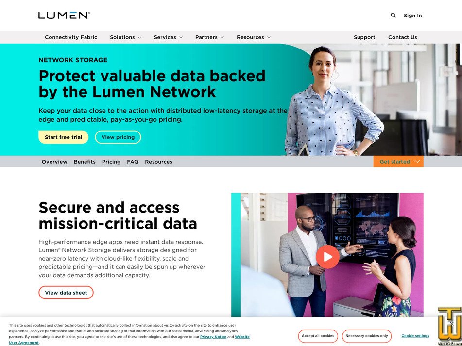 Taken on 12 January, 2026 screenshot of Lumen Network Storage from lumen.com