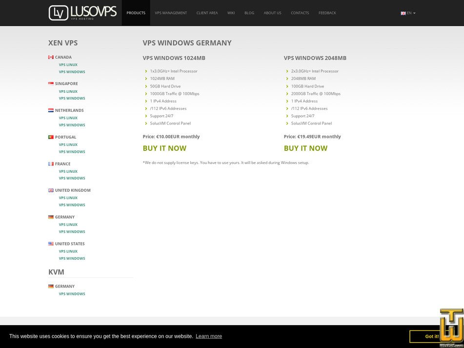 Taken on 17 June, 2026 screenshot of VPS Windows 1024MB DE from lusovps.com