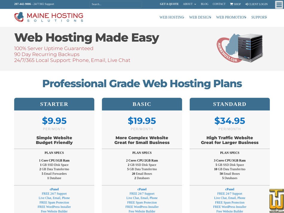 Taken on 13 May, 2026 screenshot of Basic Hosting Plan from mainehost.com