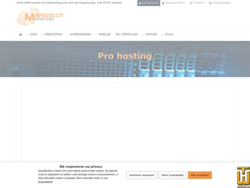 screenshot of Pro from mangelot-hosting.nl