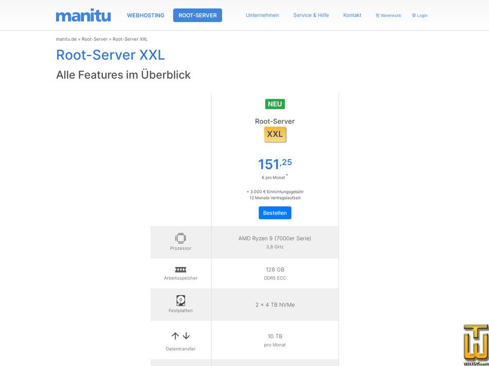Taken on 23 March, 2026 screenshot of Root Server XXL from manitu.de