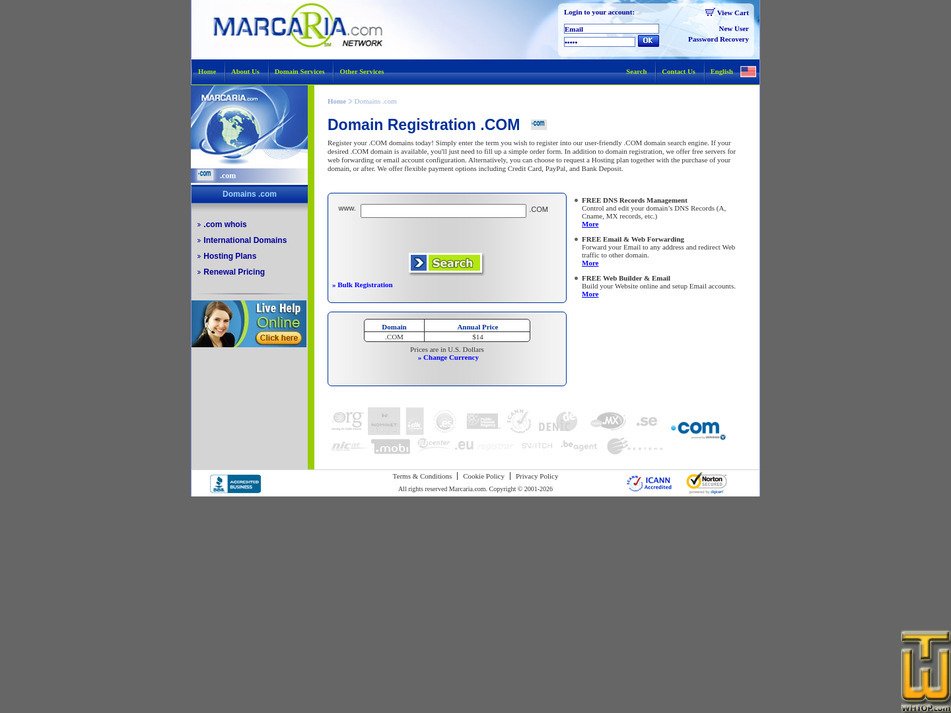 captura de pantalla de .COM desde marcaria.com