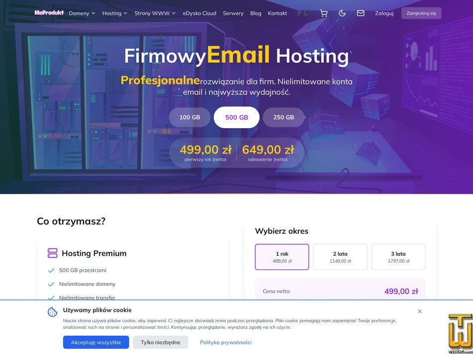 Taken on 15 September, 2026 screenshot of Hosting Email 250 GB from mcprodukt.pl