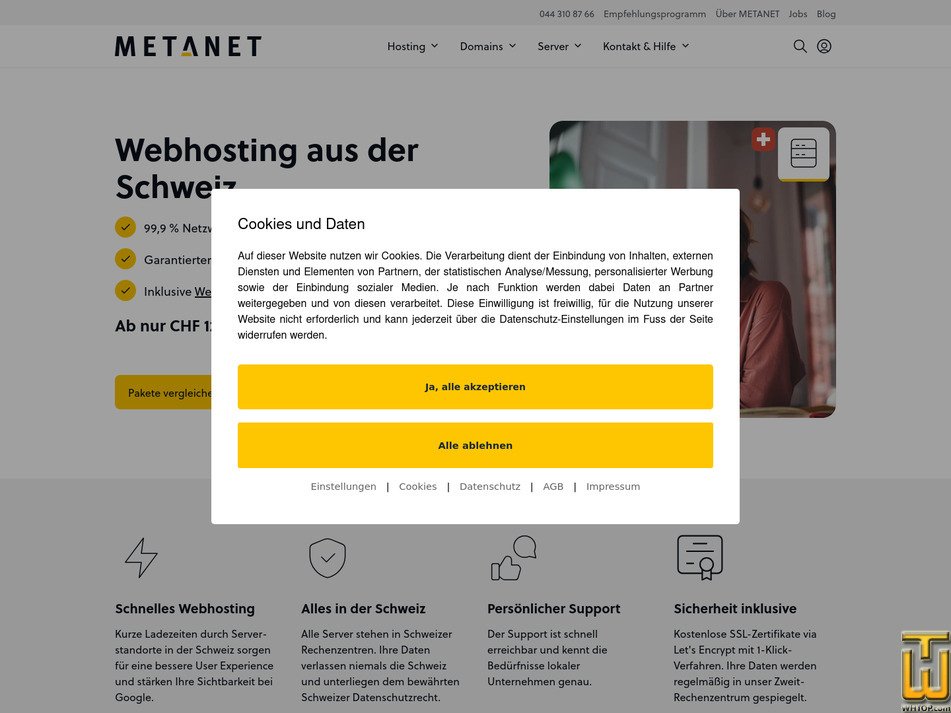 Taken on 1 July, 2026 screenshot of METAhost M from metanet.ch