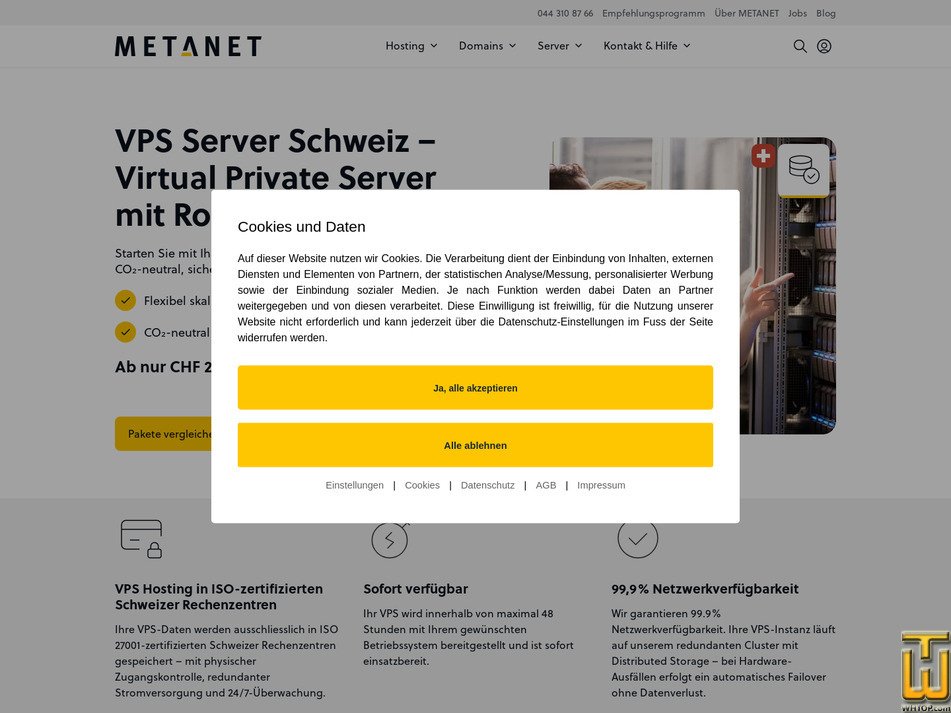 Taken on 1 July, 2026 screenshot of Cloud Server L from metanet.ch