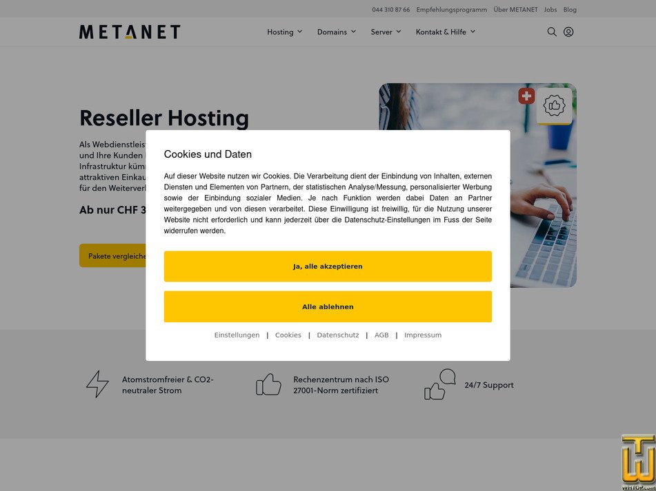 Taken on 1 July, 2026 screenshot of Gold Reseller 750 GB from metanet.ch