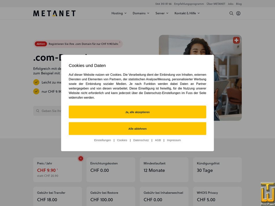 Taken on 1 July, 2026 screenshot of .COM from metanet.ch