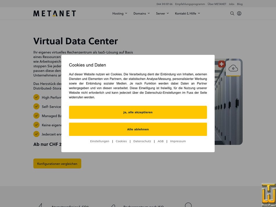 screenshot of Virtual Data Center L from metanet.ch