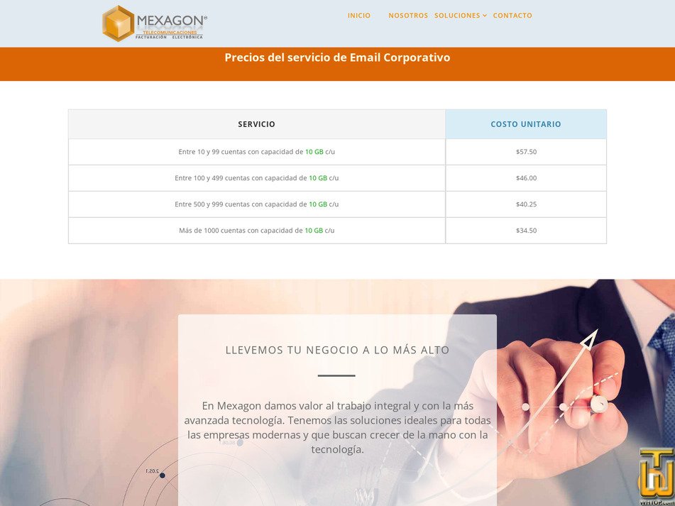Taken on 21 July, 2026 screenshot of 10 cuentas de correo electronico de 10 GB c/u from mexagon.net