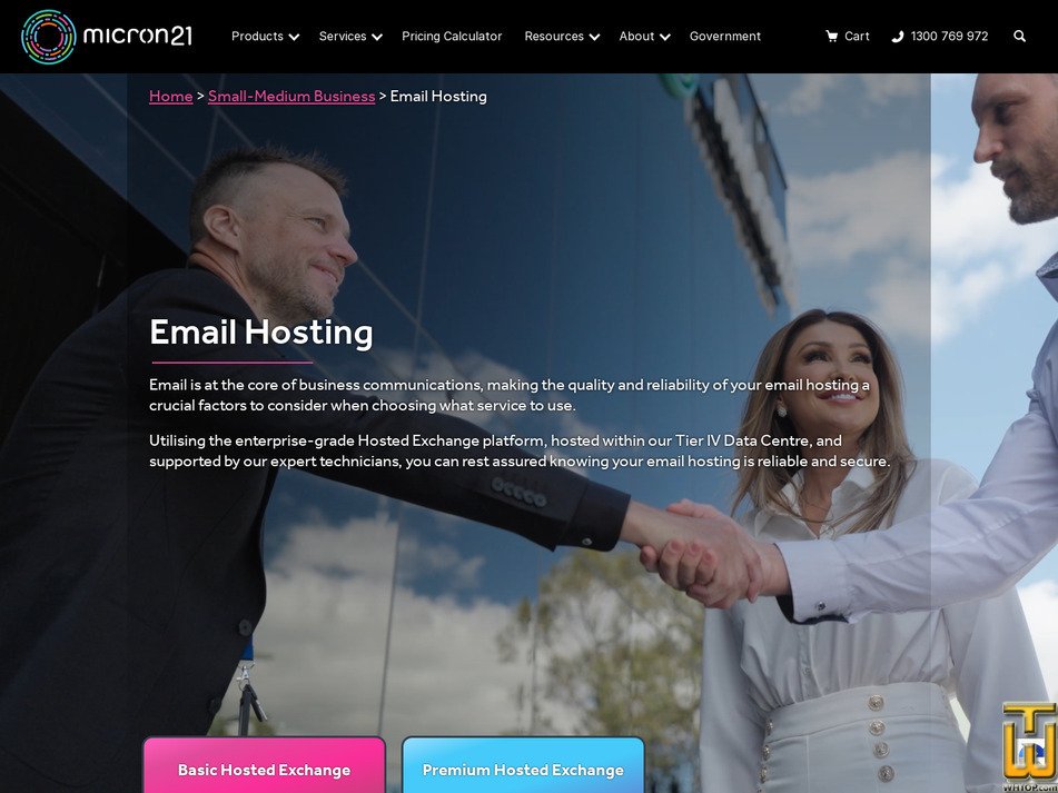screenshot of Basic Hosted Exchange from micron21.com