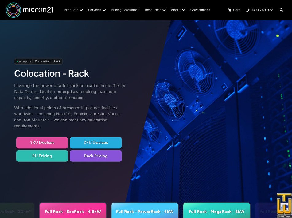 screenshot of Full Rack - UltraRack - 10kW from micron21.com