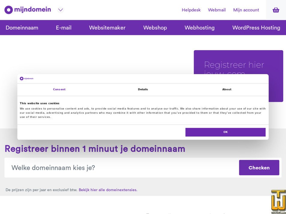Taken on 17 May, 2026 screenshot of .COM from mijndomein.nl