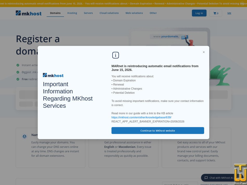 screenshot of .com from mkhost.com