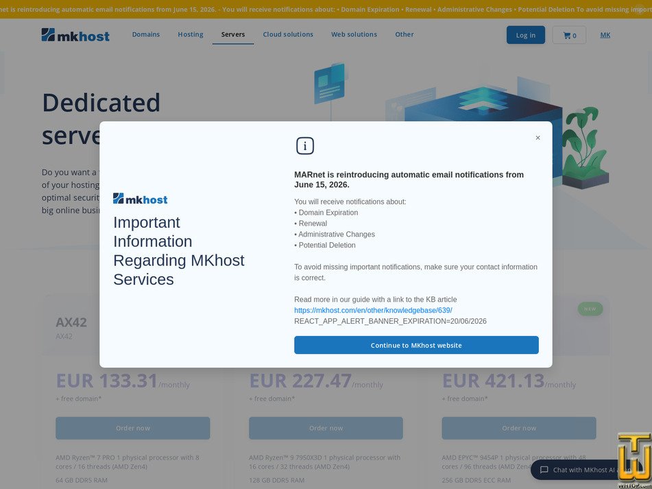 screenshot of AX42 from mkhost.com