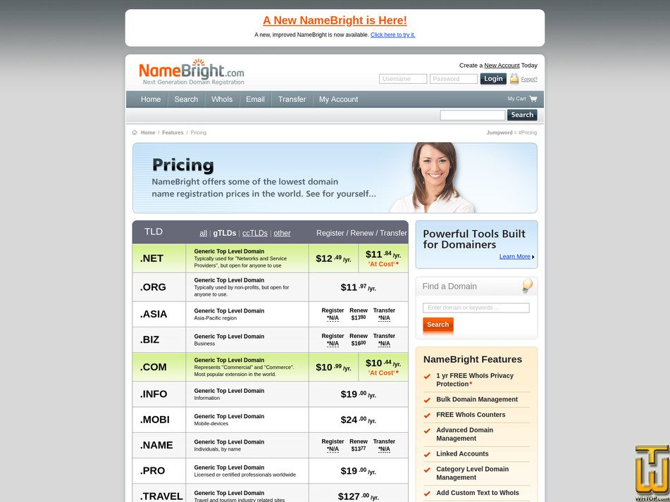 Taken on 6 May, 2026 screenshot of .COM from namebright.com